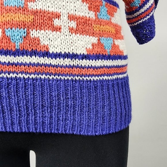 American Eagle Outfitter Blue & Red Cotton Blend Knit Sweater Size M/L - Picture 4 of 9